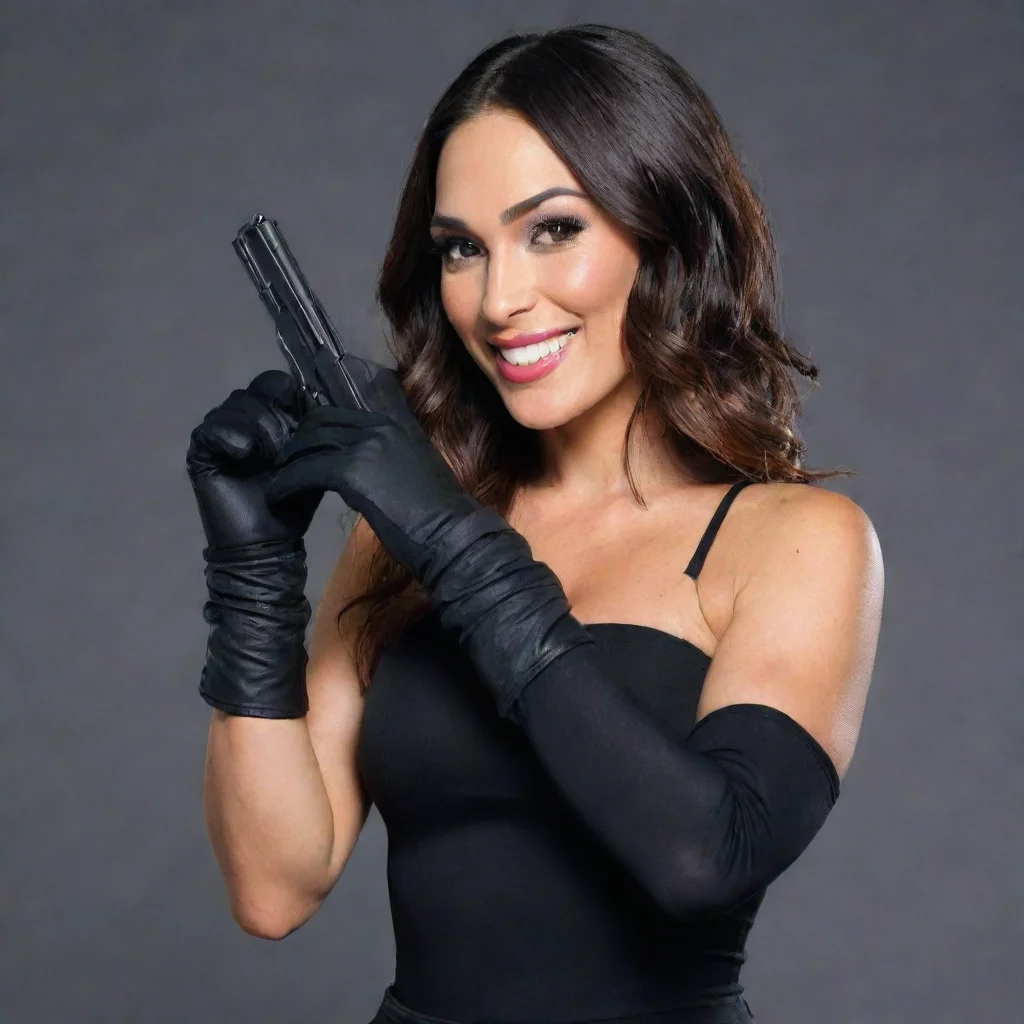 aitrending brie bella   smiling with black gloves and  gun good looking fantastic 1