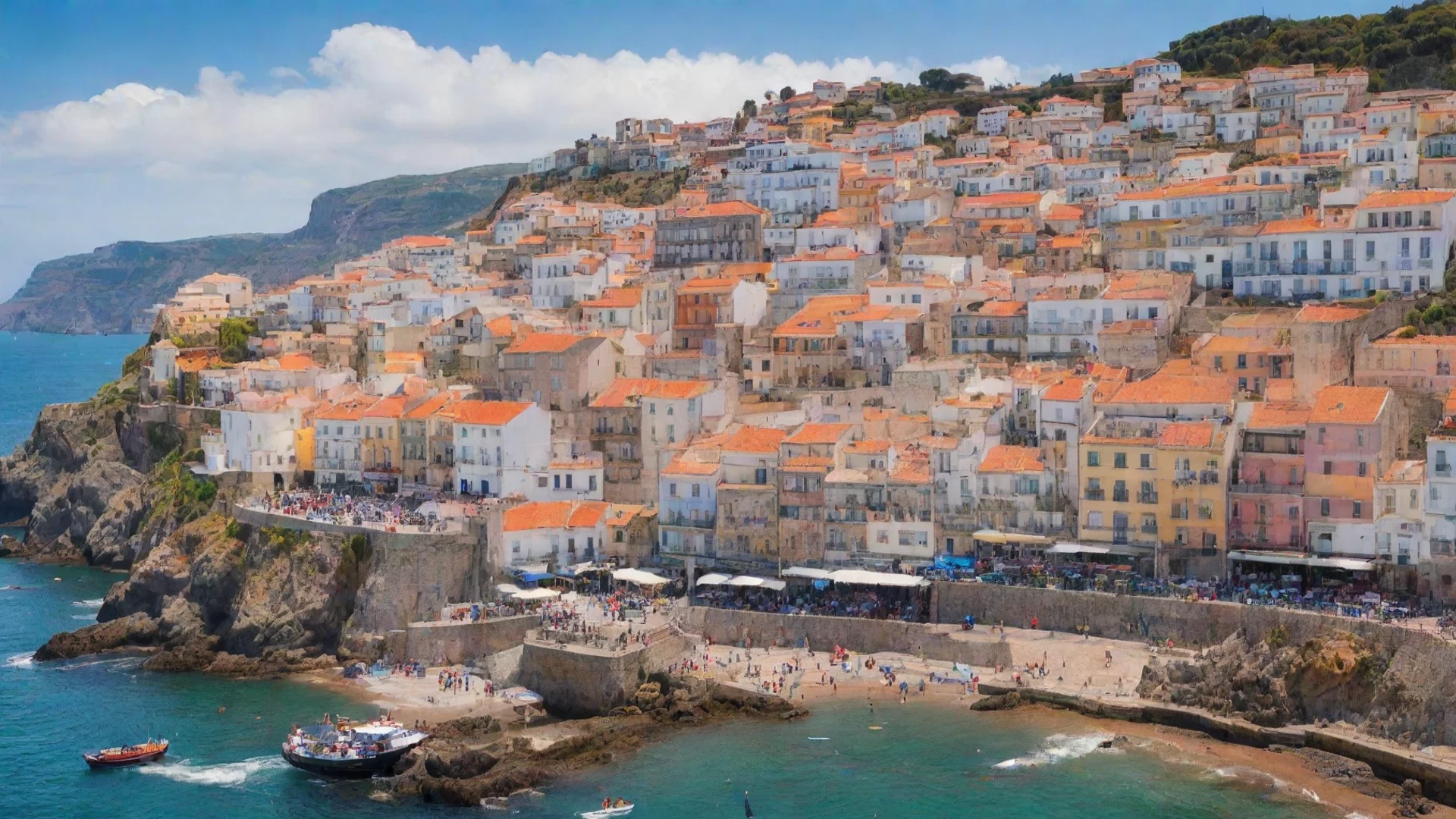 aitrending busy portuguese coastal town hd aesthetic best quality with strong vibrant colors good looking fantastic 1 wide