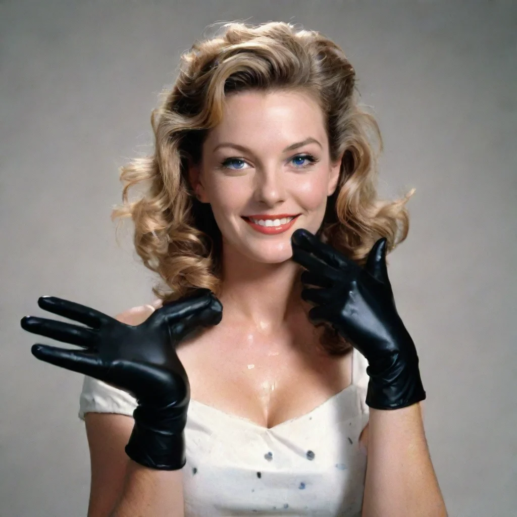 aitrending carolyn lawrence american actress  smiling with black deluxe nitrile gloves and gun and mayonnaise splattered everywhere good looking fantastic 1