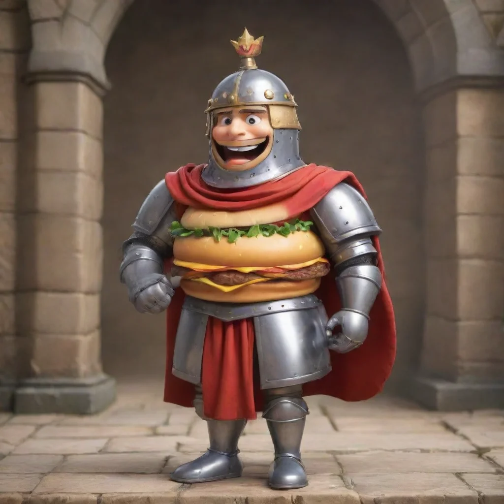 trending cartoon cheeseburger man with medieval armor good looking fantastic 1
