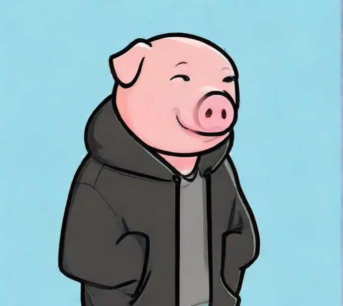 trending cartoon style pig guy wearing a black hoodie good looking fantastic 1
