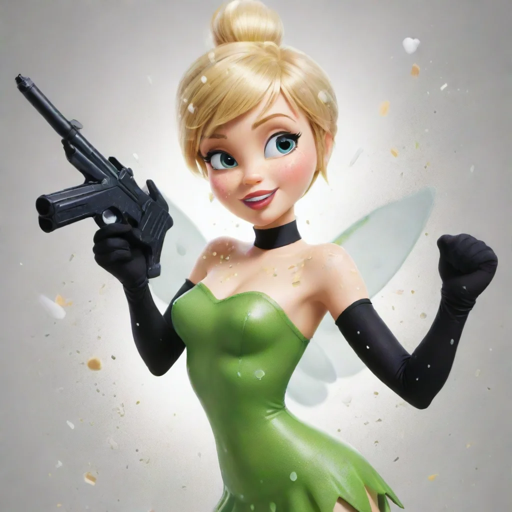 aitrending cartoon tinker bell from disney with black gloves and gun and mayonnaise splattered everywhere good looking fantastic 1