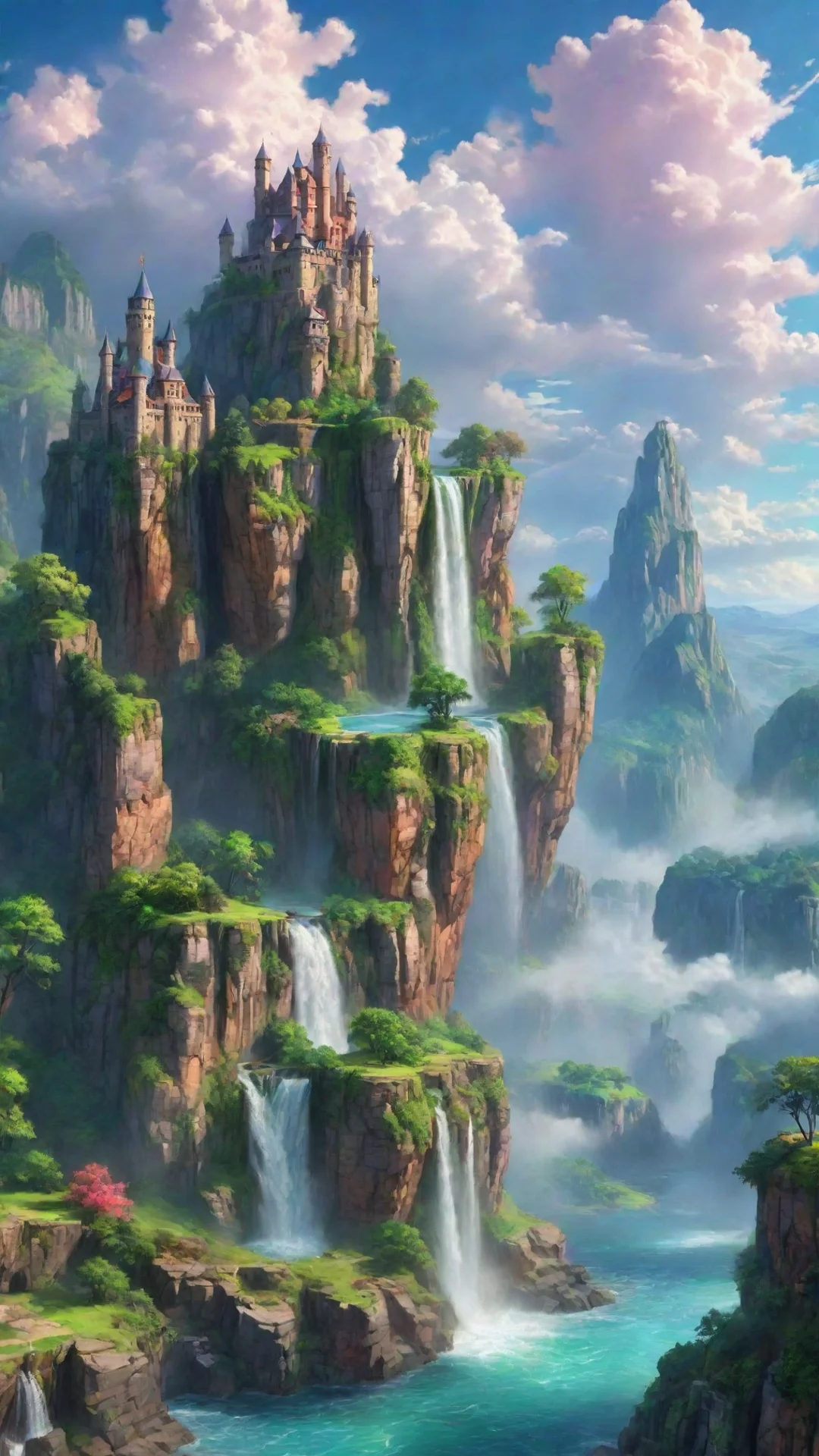 aitrending castle cliffs waterfalls%2C sheer cartoon realistic hd wow lovely colorful clouds planet green good looking fantastic 1 tall