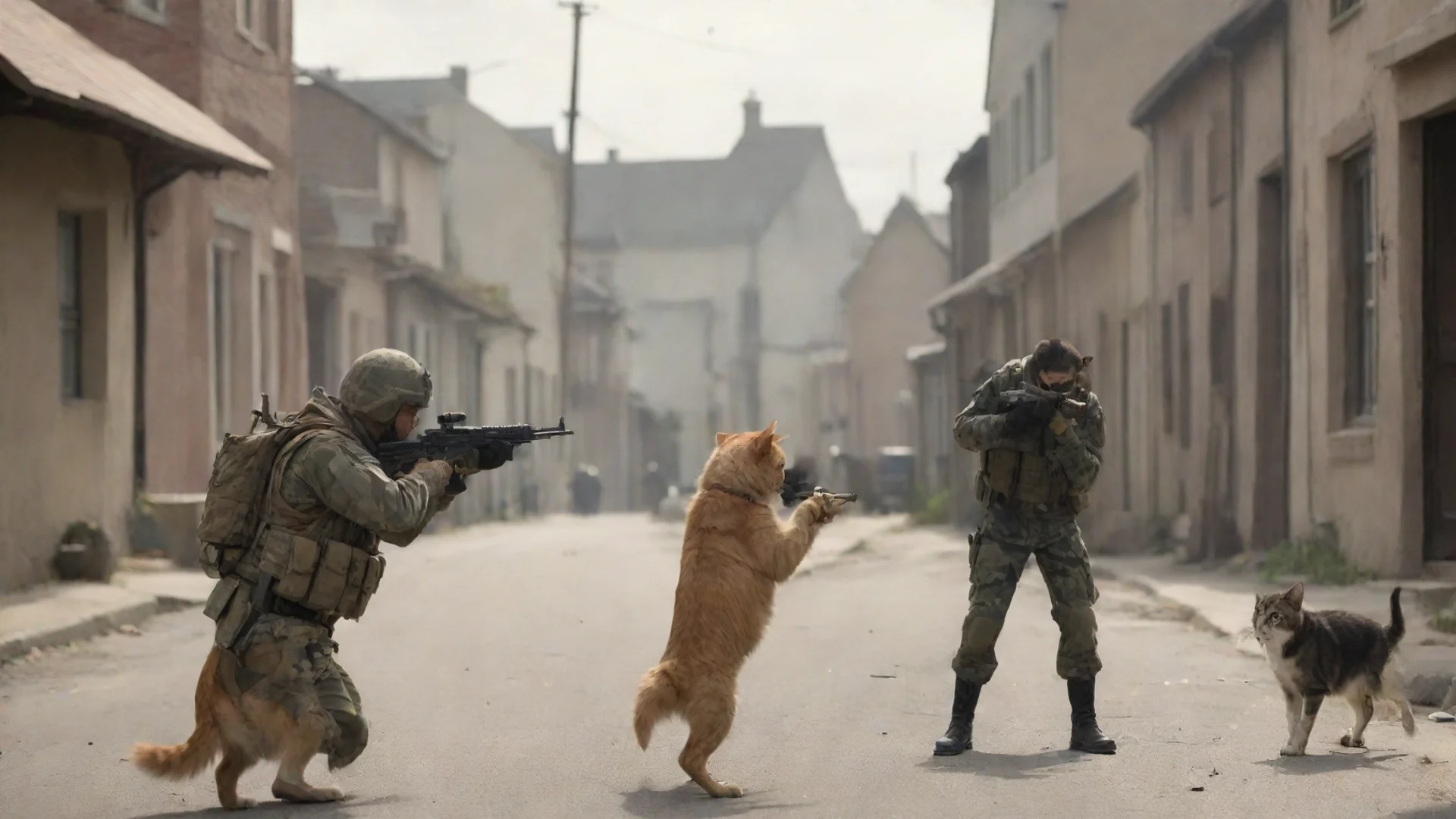 aitrending cat soldier shooting dog soldier in a small town good looking fantastic 1 wide
