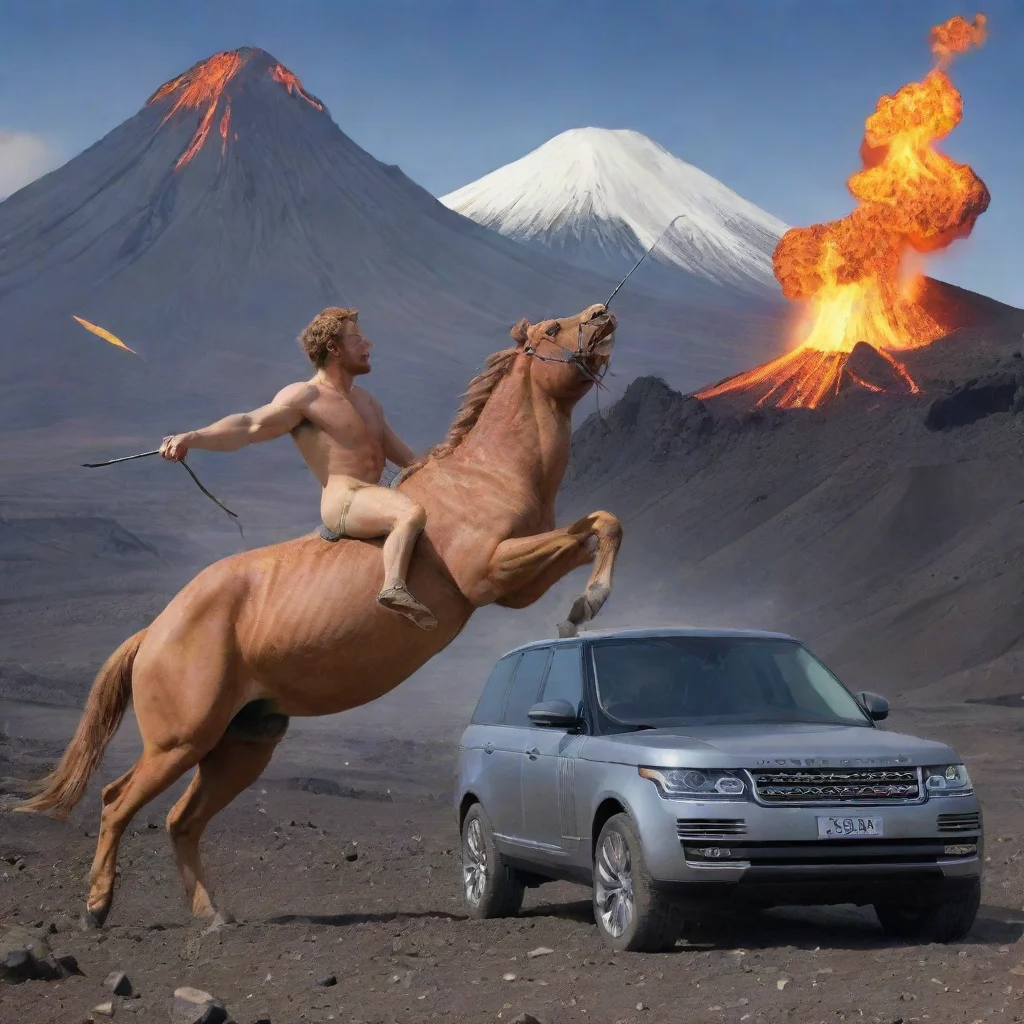 aitrending centaur throwing an arrow to a range rover with volcano background good looking fantastic 1