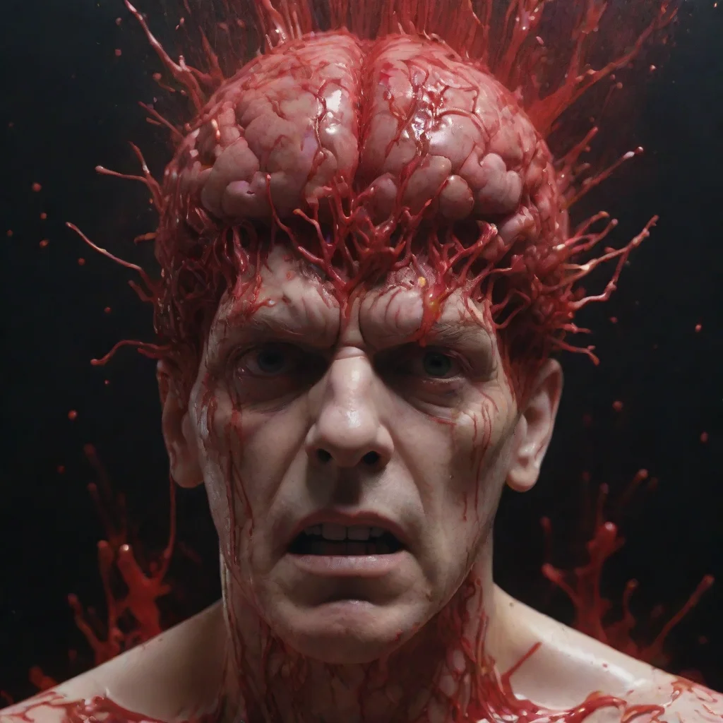 aitrending close up horror movie scanners head exploding with a splatter of red water brain matter insanely detailed and intricate  good looking fantastic 1