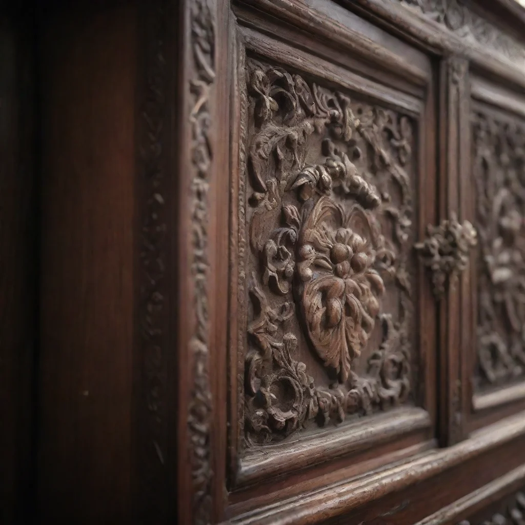 aitrending close up of an ornate wooden cabinet%2C old dark brown%2C blurred at the edge good looking fantastic 1