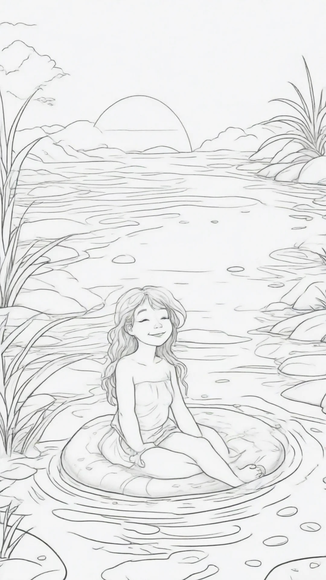 aitrending coloring book page for kids%2C allegator basking in the sun sitting in water%2C cool background%2C thin lines%2C low detail%2C no shading%2C no colors good looking fantastic 1 tall