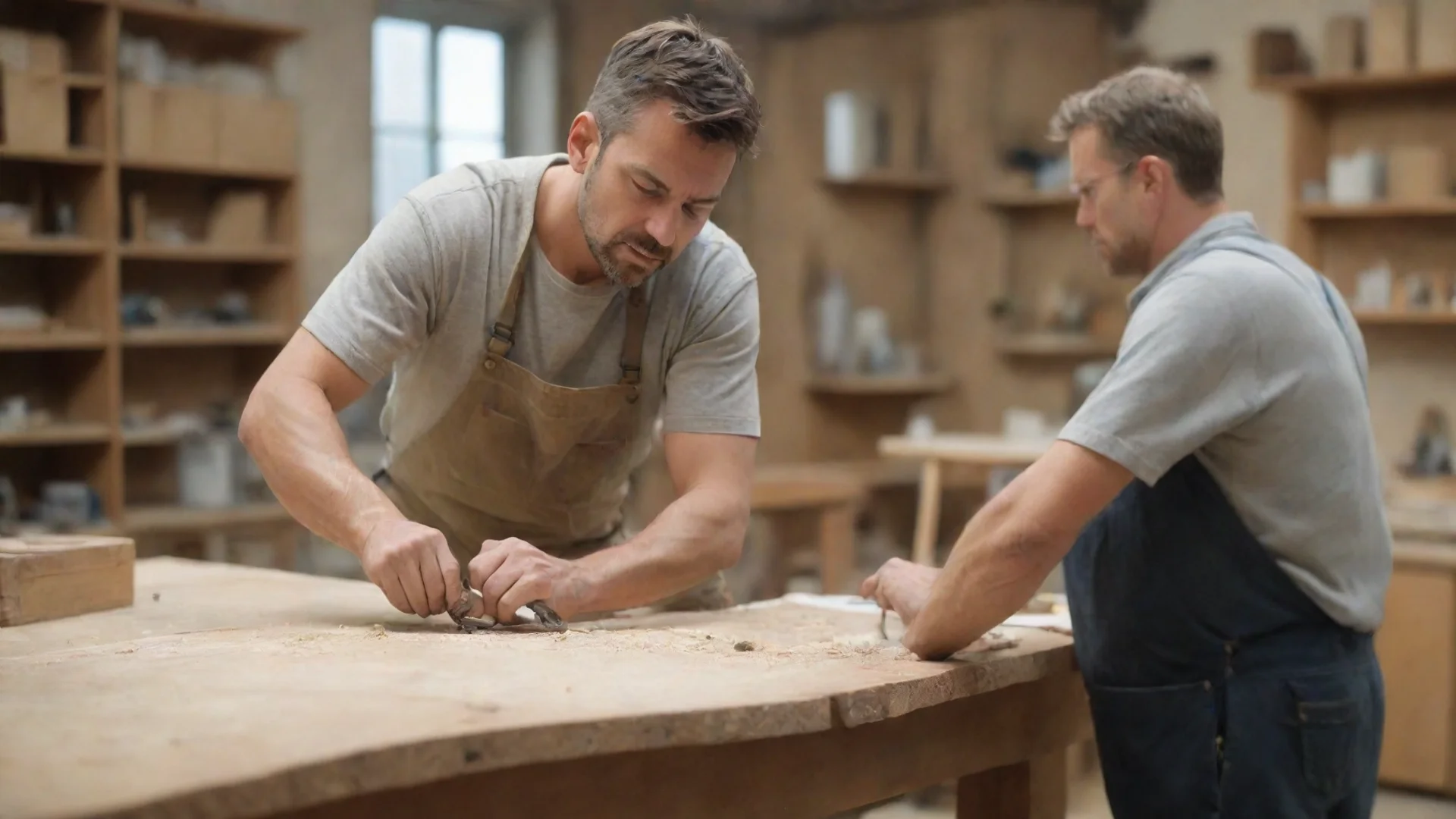 aitrending craftsman working on furniture%2C background blurred workshop good looking fantastic 1 hdwidescreen