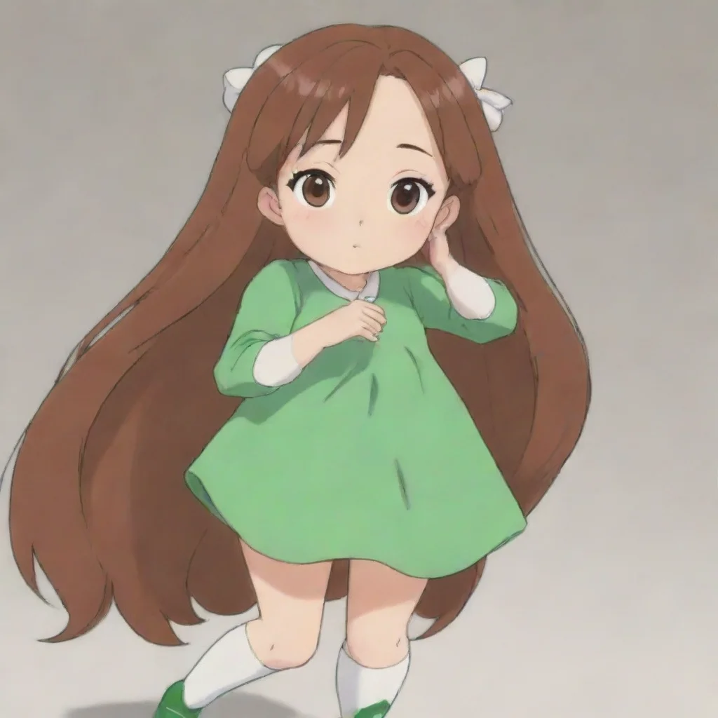 aitrending crayon shin chan girl with long and brown hair. she wears a green dress and the name ry is written above her good looking fantastic 1