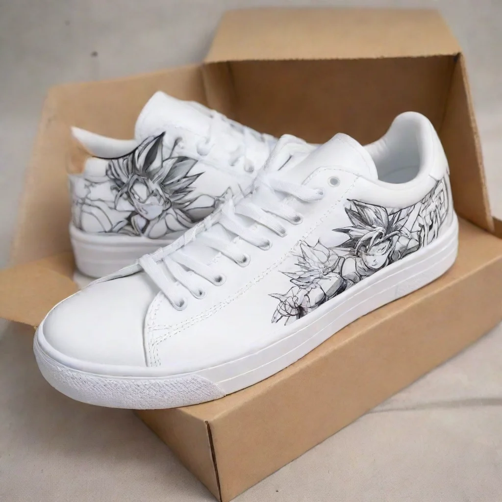 aitrending customized pair of white sneakers with goku%27s uncolored sketch but in a box good looking fantastic 1
