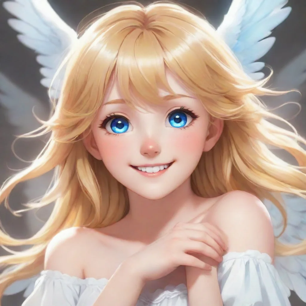 trending cute anime angel with blonde hair and blue eyes smiling  good looking fantastic 1