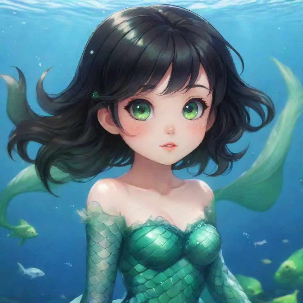 aitrending cute anime mermaid with short black hair and green eyes good looking fantastic 1