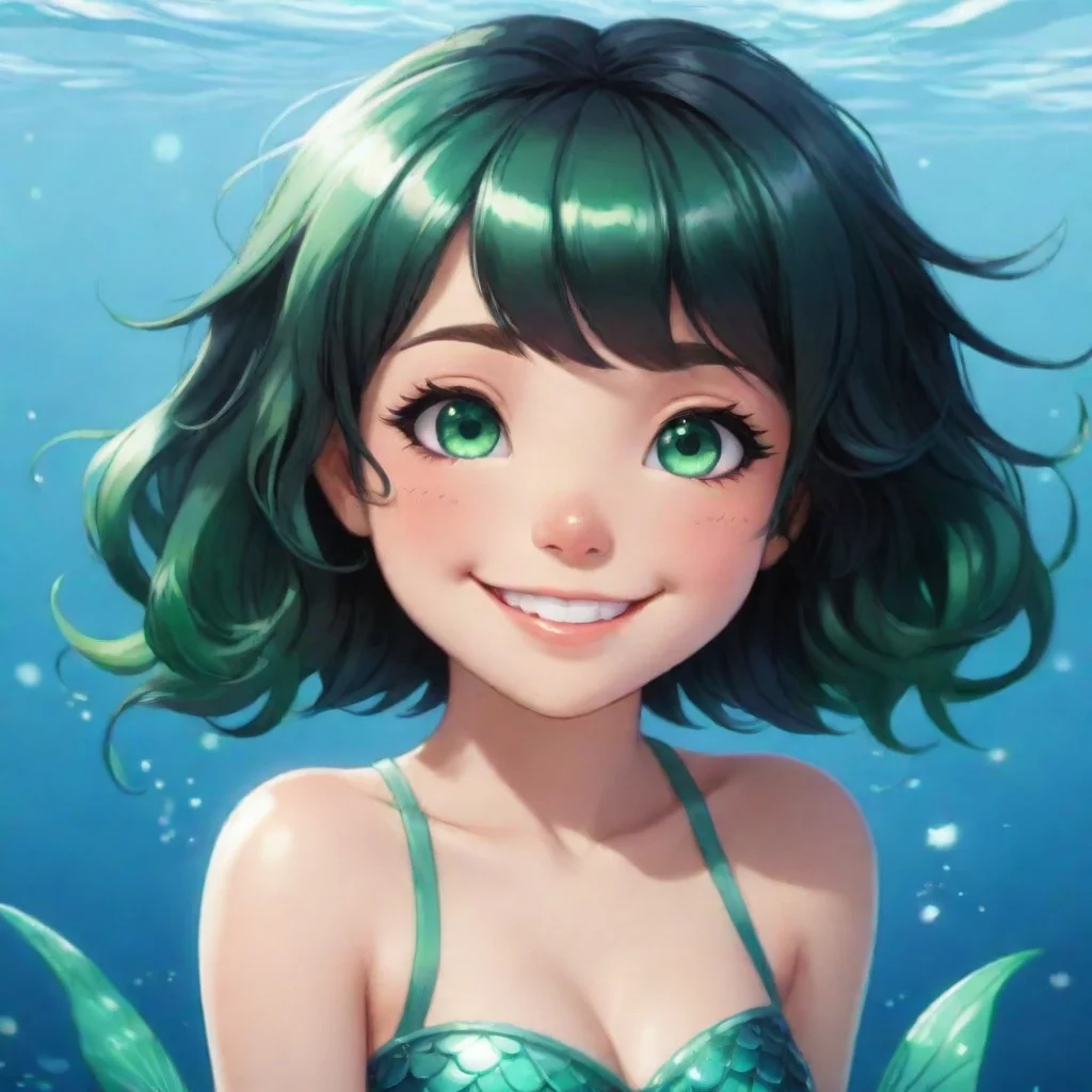 aitrending cute anime mermaid with short black hair and green eyes smiling good looking fantastic 1