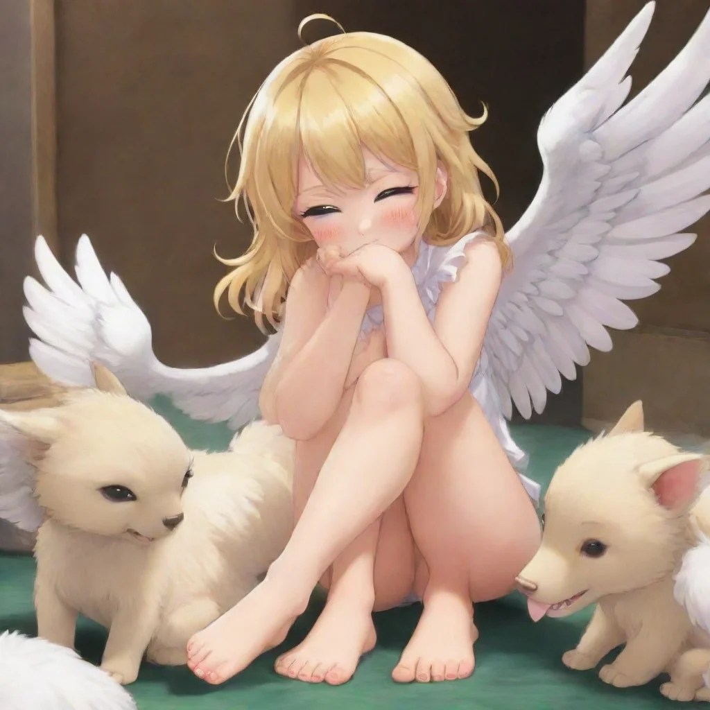 trending cute blonde anime angel getting her feet sniffed and licked by furry animals good looking fantastic 1