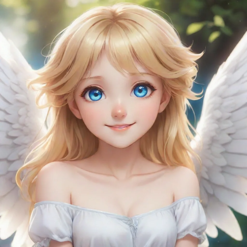 trending cute blonde anime angel with blue eyes smiling appears good looking fantastic 1