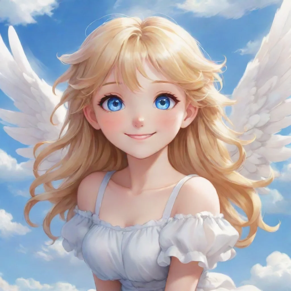 aitrending cute blonde anime angel with blue eyes smiling on a cloud good looking fantastic 1