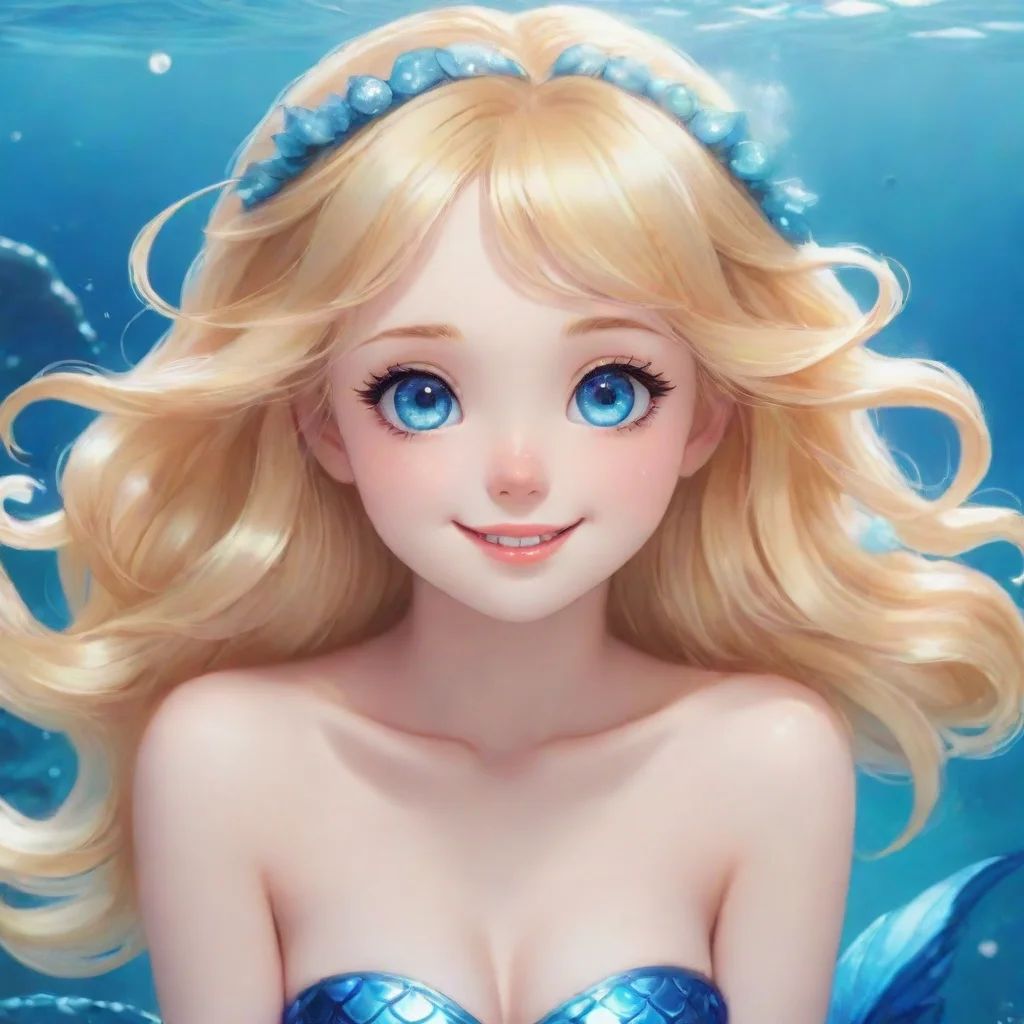 trending cute blonde anime mermaid with blue eyes smiling good looking fantastic 1