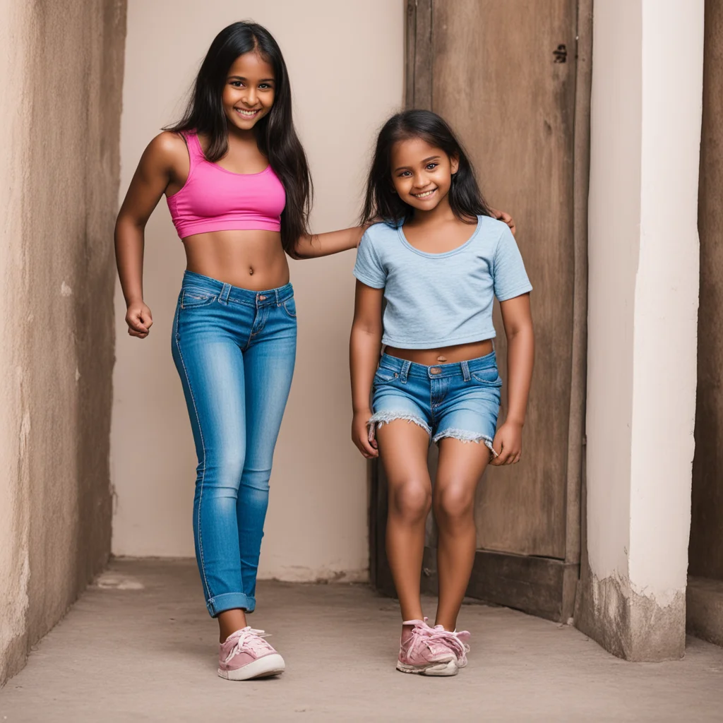 trending cute indian brown girl in crop top and jeans  being ticked by her indian brown mom in sleeeveless half safe. daughter tickled on feet tied in stocks good looking fantastic 1