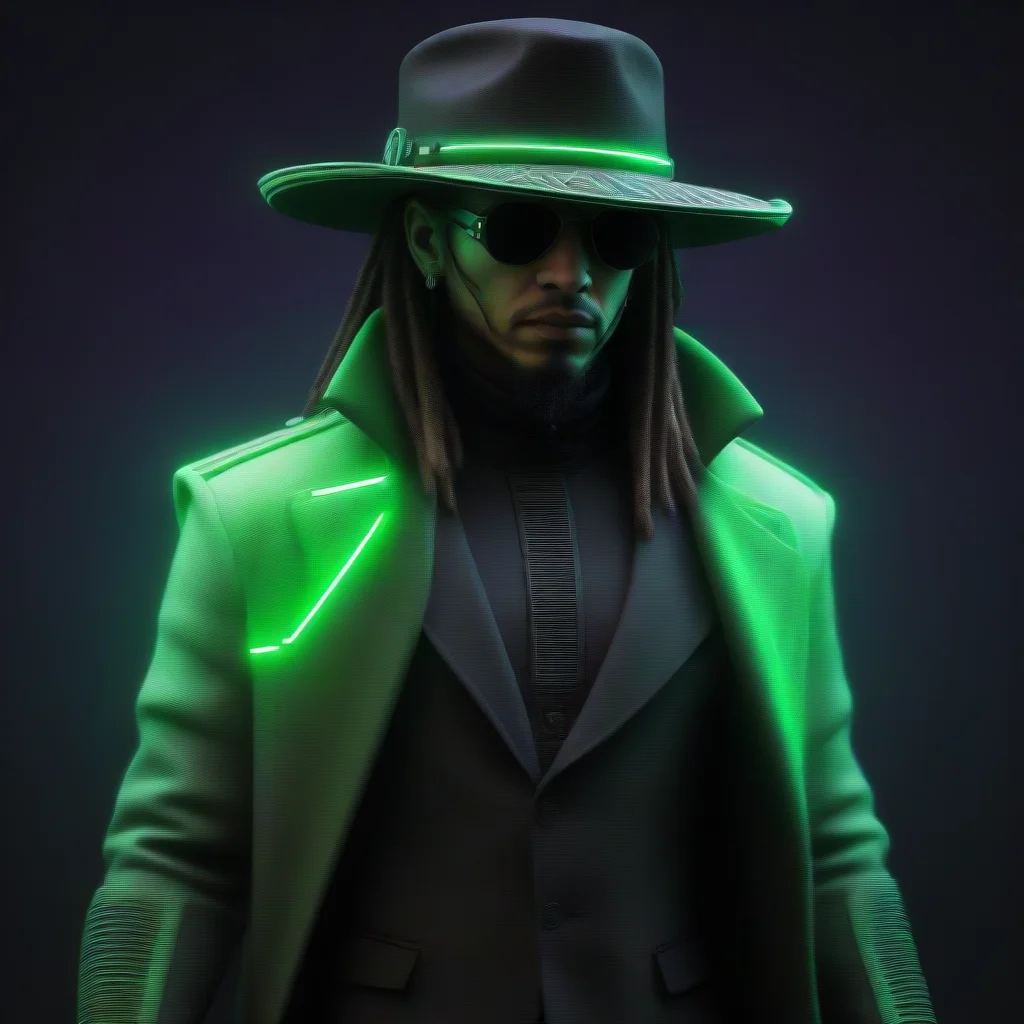 aitrending cyberpunk dreadlocked desperado hat coat neon matrix revolver green good looking fantastic 1
