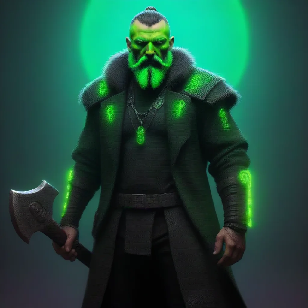 aitrending cyberpunk neon bearded dradlock viking matrix green odins raven with axe good looking fantastic 1