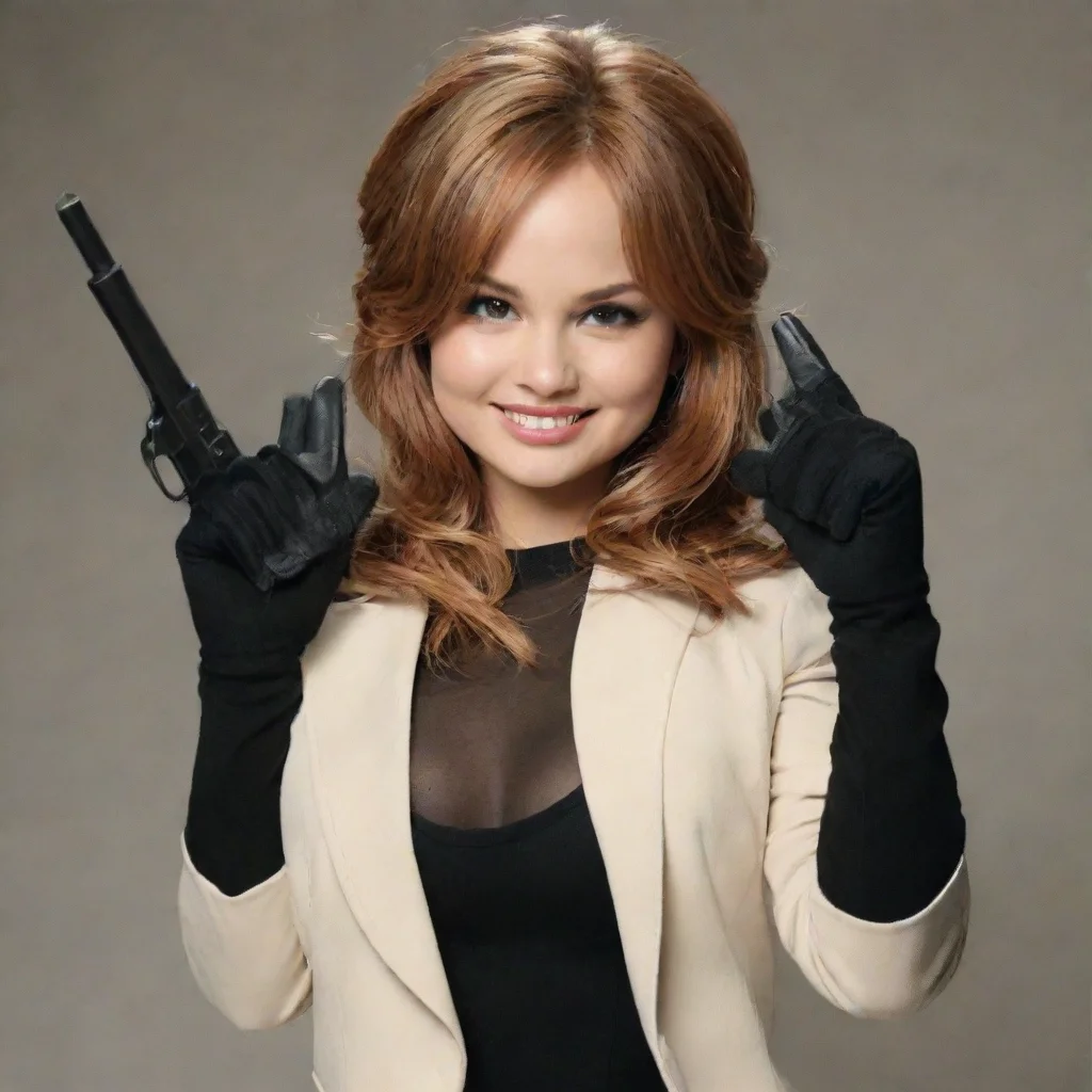 aitrending debby ryan aa bailey pickett  smiling with black gloves and gun good looking fantastic 1