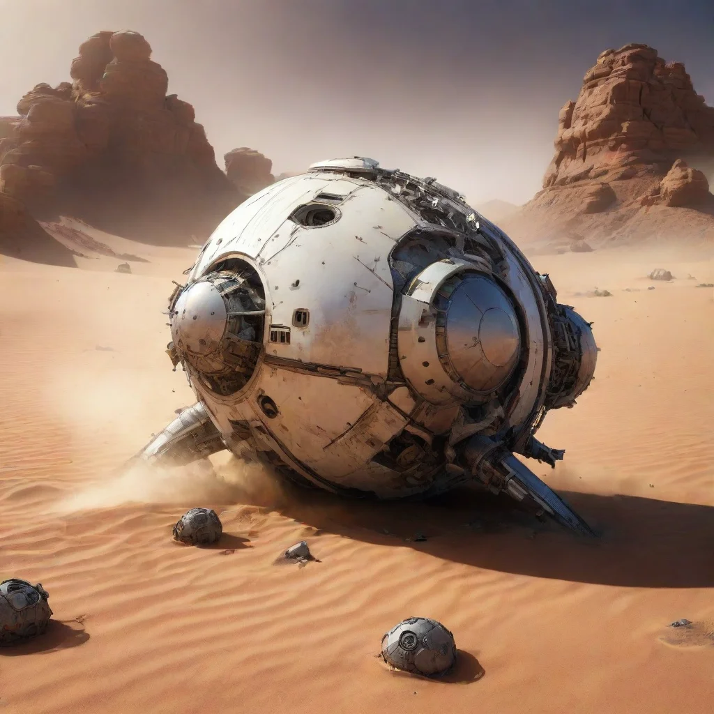 trending desert planet crashed spheric spaceship robot detailed good looking fantastic 1