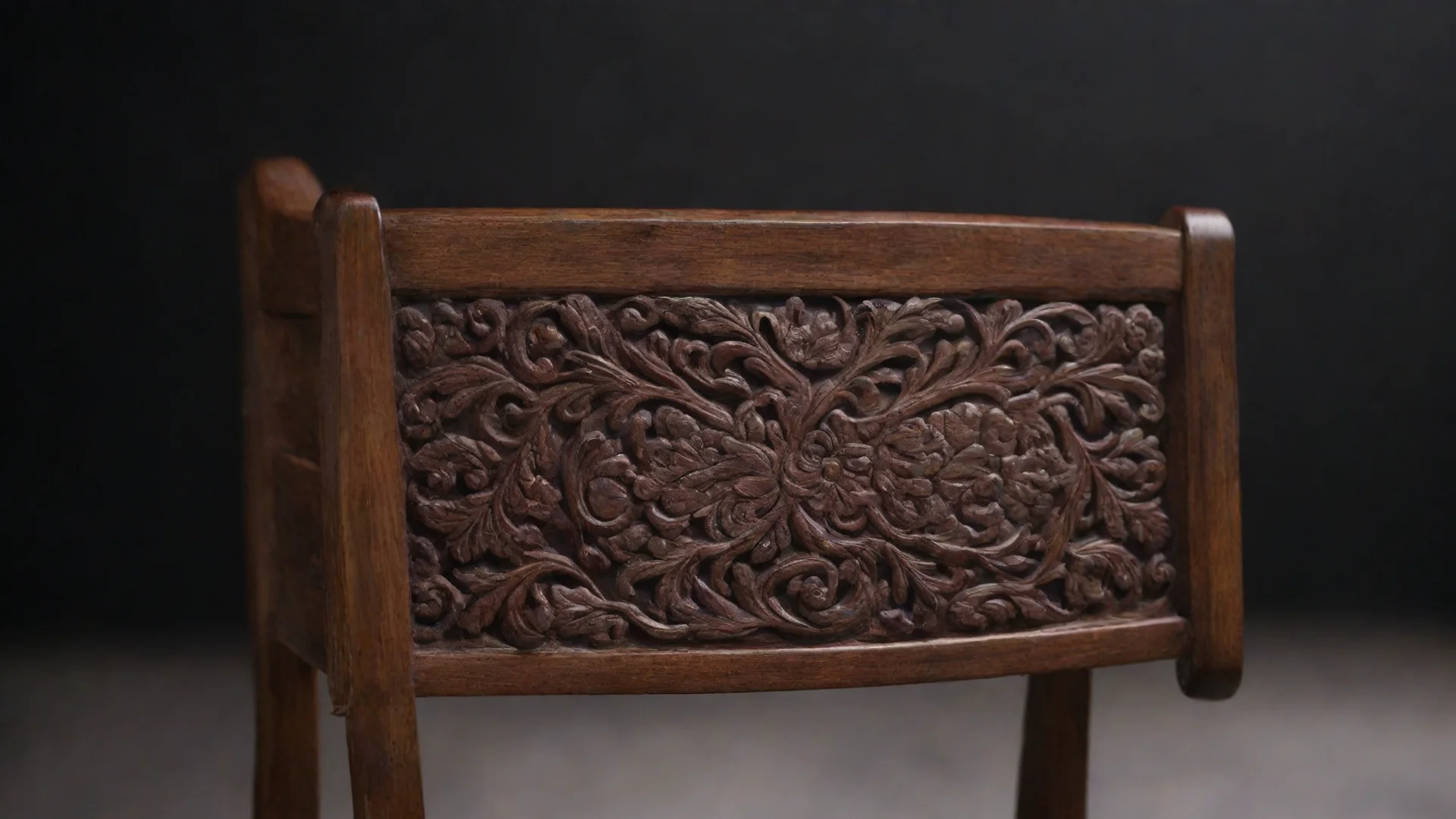 aitrending detail view of a modern dark brown and decorated wooden chair back%2C image blurred at the edge with high craftsmanship and dark background good looking fantastic 1 hdwidescreen
