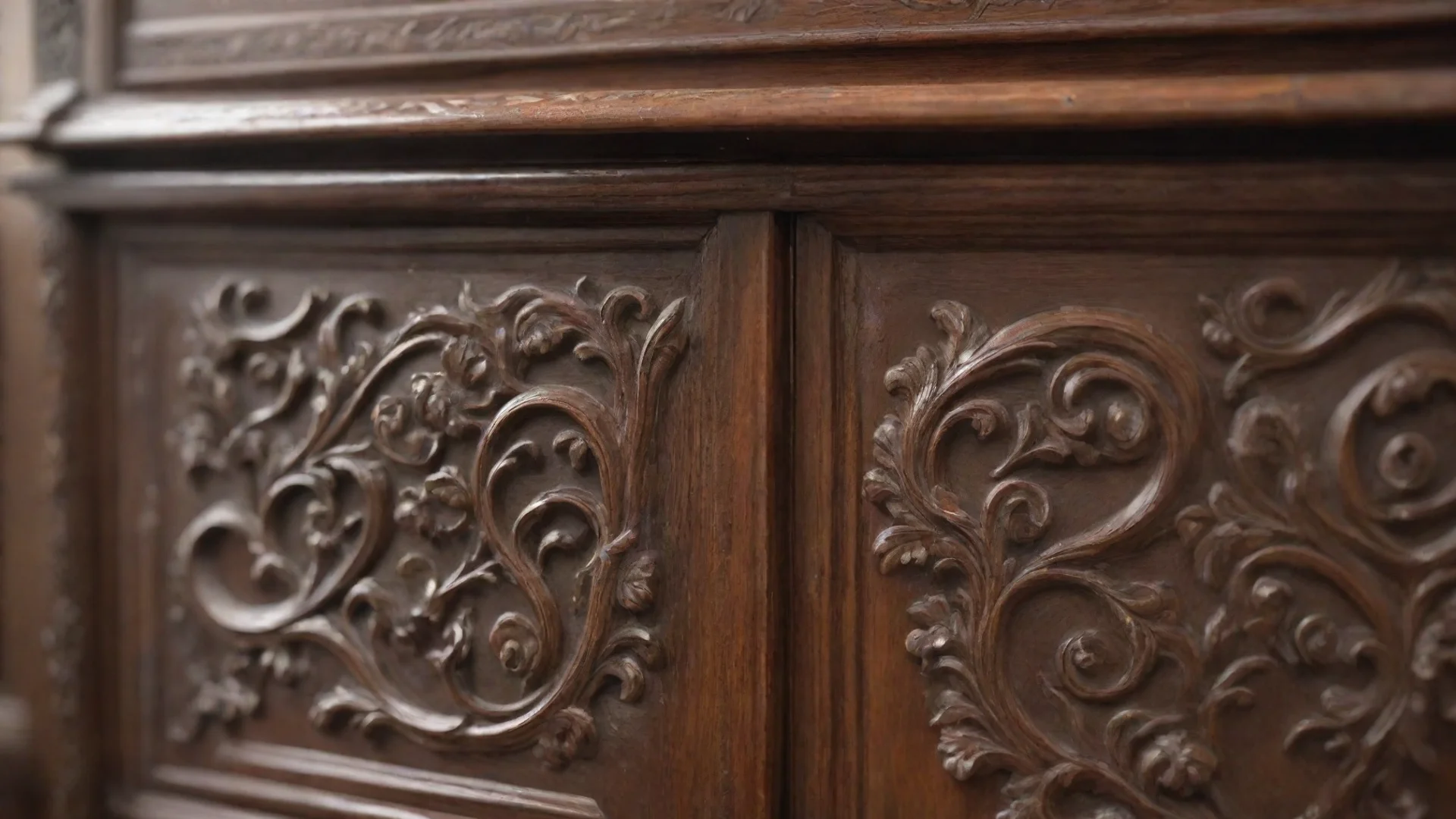 aitrending detail view of an ornate wooden cabinet dark brown at the edge blurred with high craftsmanship good looking fantastic 1 hdwidescreen