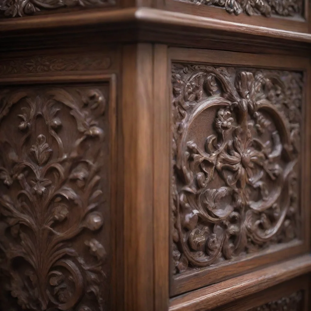 aitrending detail view of an ornate wooden cabinet dark brown at the edge blurred with high craftsmanship good looking fantastic 1