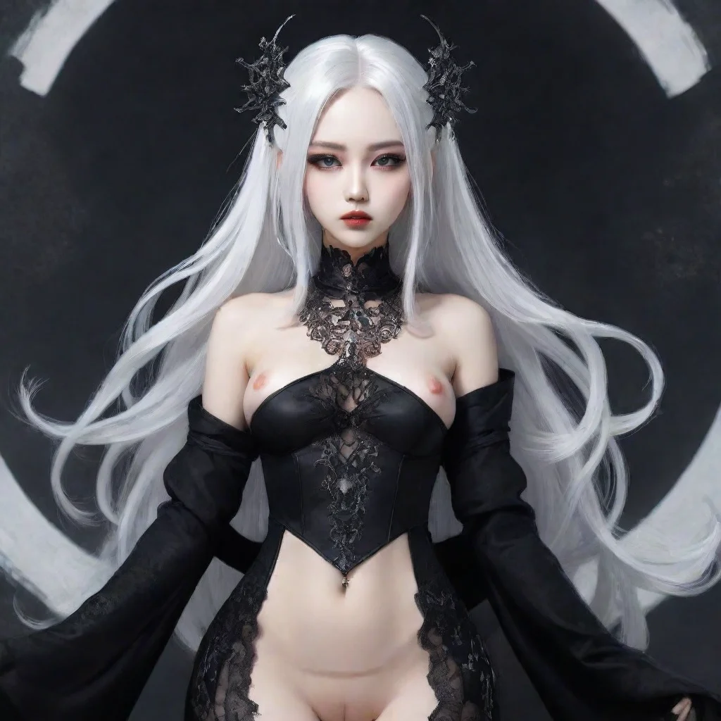 aitrending digital art seductive%2C white hair%2C goddess%2C goth outfit%2C korean%2C  good looking fantastic 1