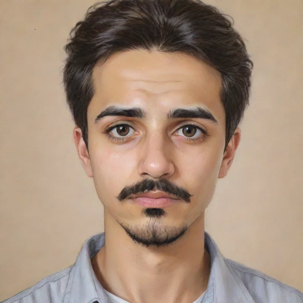 aitrending draw a 20 year old boy with a mustache and goatee who is suffering from depression. he is an iranian and his eyes are dark brown. good looking fantastic 1