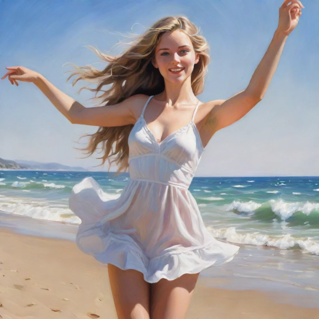 aitrending draw a white girl in her twenties dancing on the beach in the summer%2C with deep details and superior quality good looking fantastic 1
