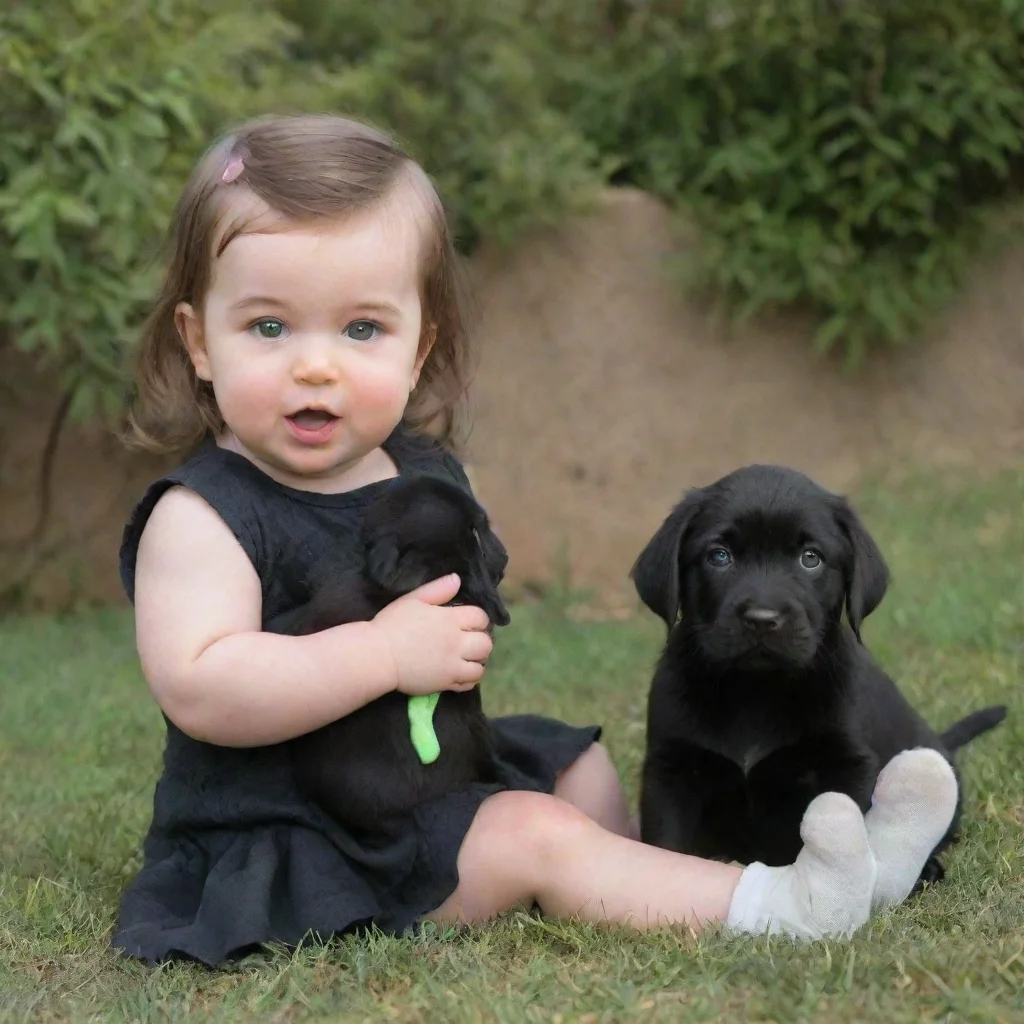 aitrending dusky 6 months old baby girl with brown straight hair and green eyes playing with her black labrador pup good looking fantastic 1