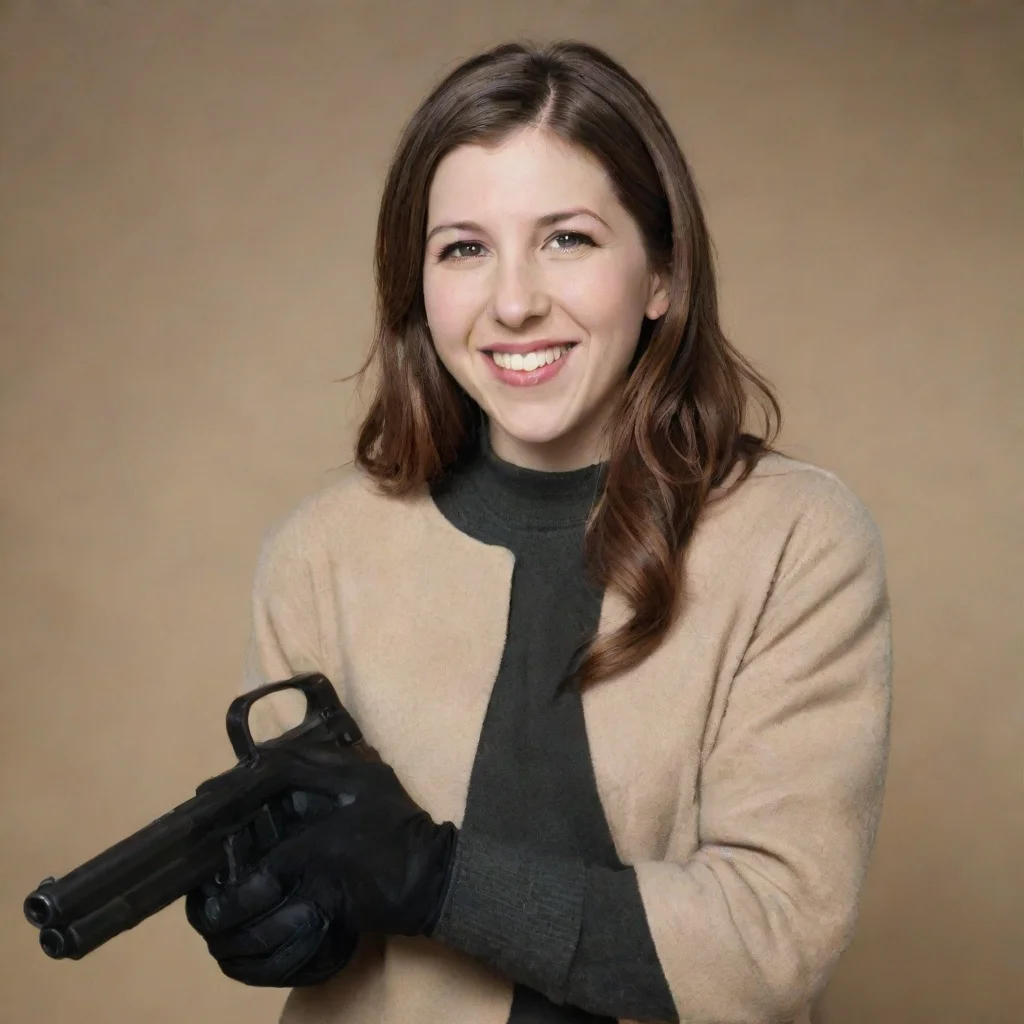 aitrending eden sher as sue heck from the middle smiling with black gloves and gun  good looking fantastic 1