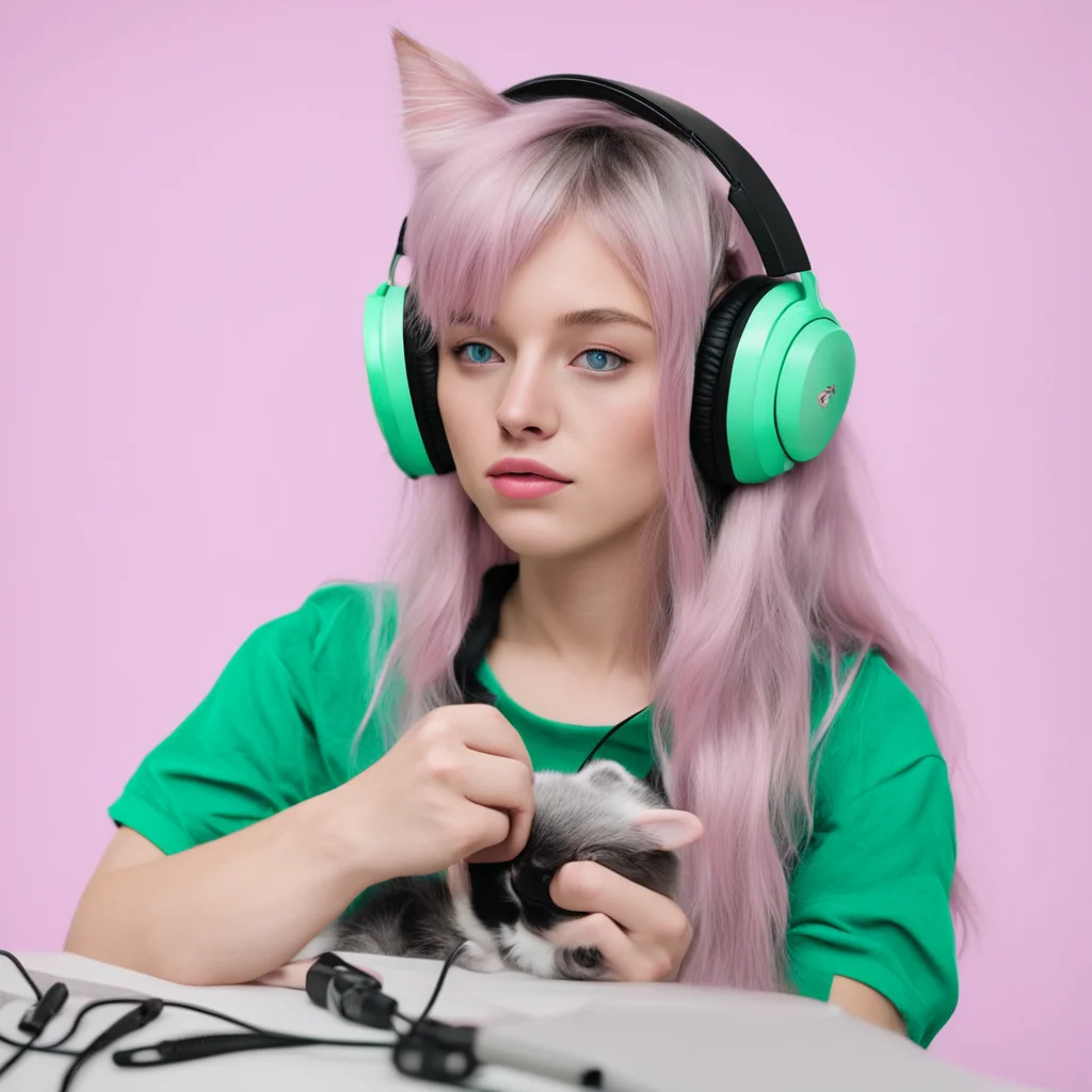 aitrending egirl with cat headphones on playing on a game console good looking fantastic 1