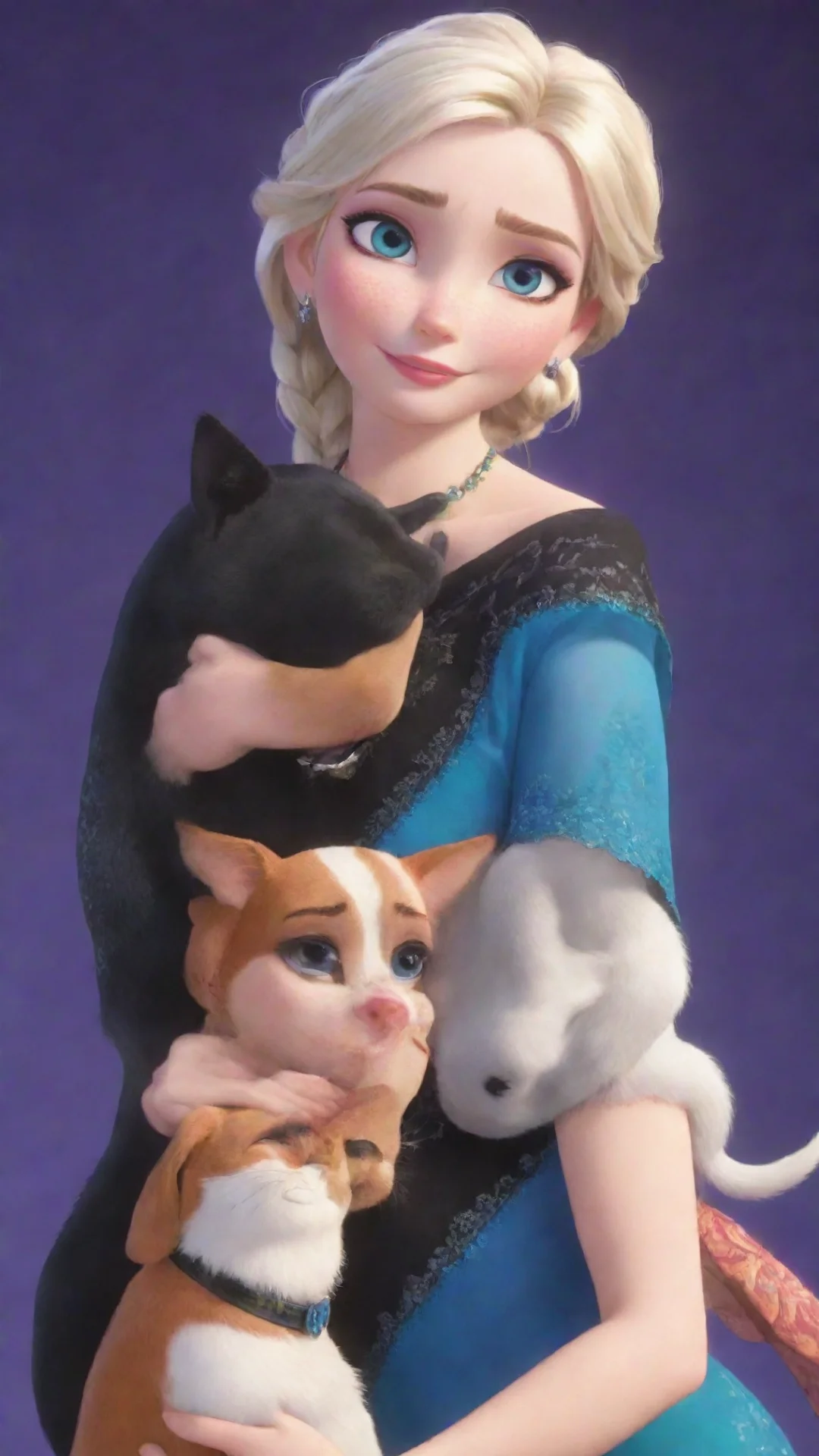 aitrending elsa and anna frozen saree indian hugs with her dog beagle and cat noir black together smile  good looking fantastic 1 tall