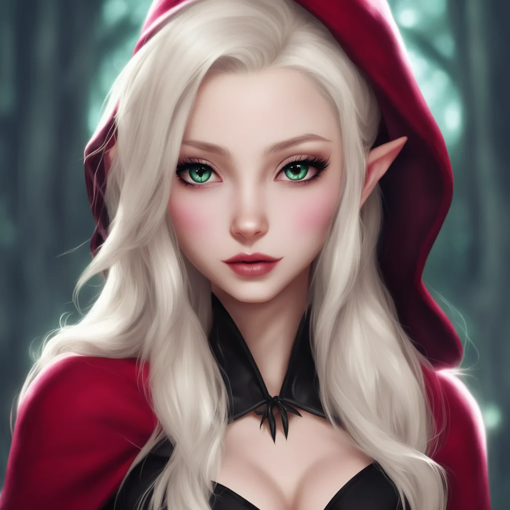 aitrending elsa jean%2C blonde hair%2C dark eyes%2C red lips%2C elf girl%2C elf%2C pointed ears%2C cute%2C dark clothing%2C black hood good looking fantastic 1