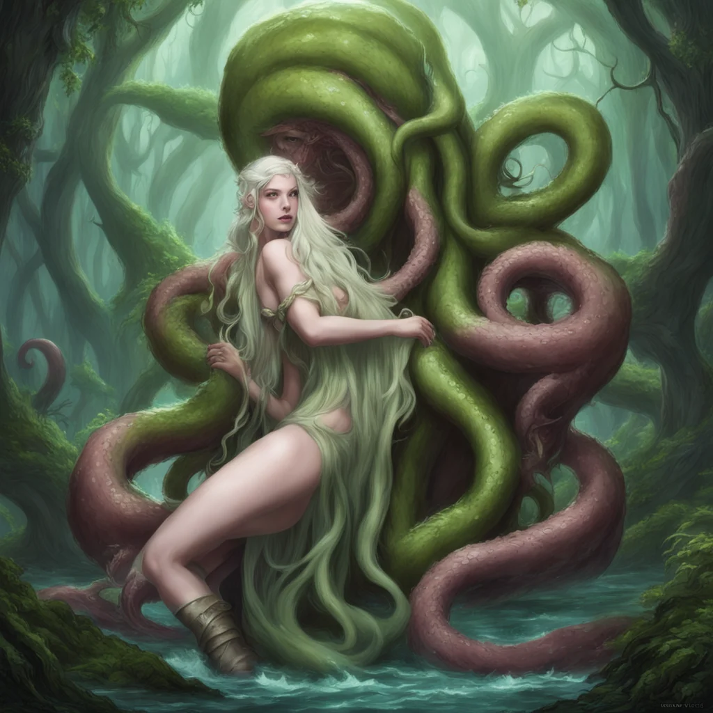 trending elven maiden squuzed by a giant tentacle good looking fantastic 1