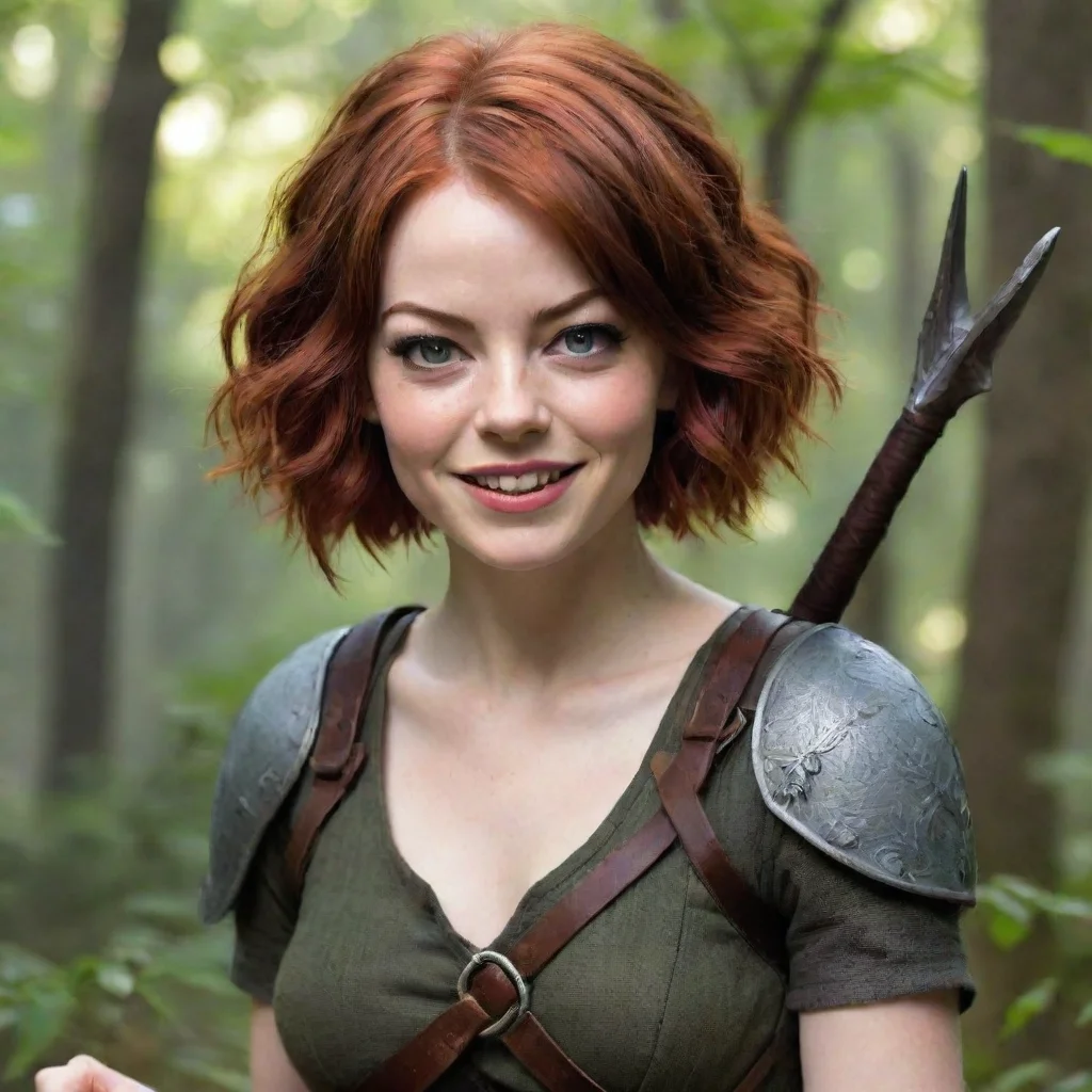 trending emma stone as a druid rogue dnd red hair beautiful petite dagger strapped to her body symmetrical face grinning mischiev short hair good looking fantastic 1