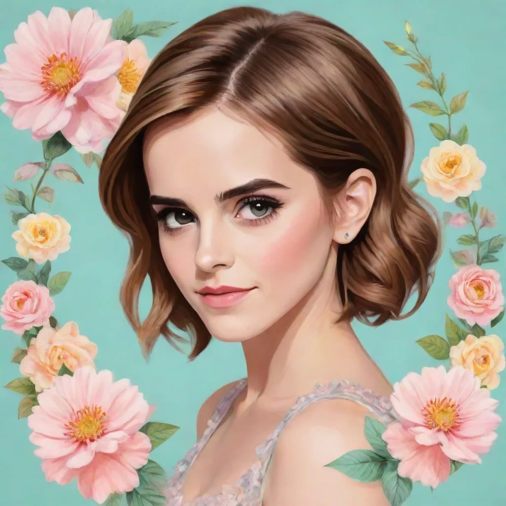 trending emma watson cartoonize pastel graphic with flower frame good looking fantastic 1