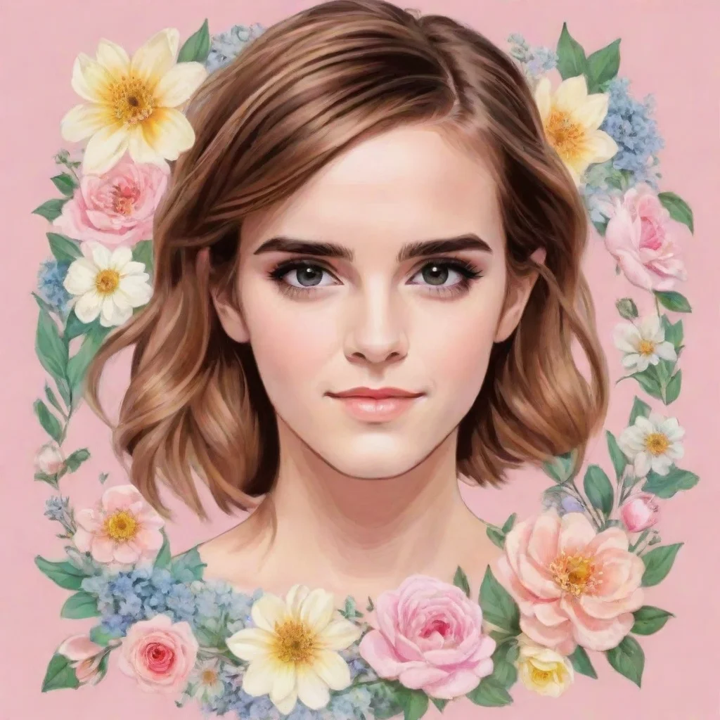 aitrending emma watson cartoonize pastel graphic with flower frame. make the flower frame around picture  good looking fantastic 1