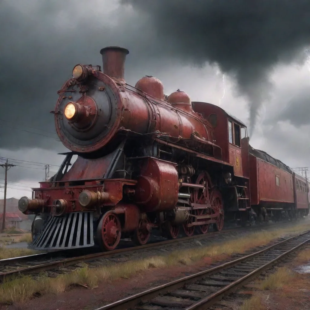 trending epic red steampunk gothic train in a wasteland detailed photorealistic rainy lightning ar 169 good looking fantastic 1