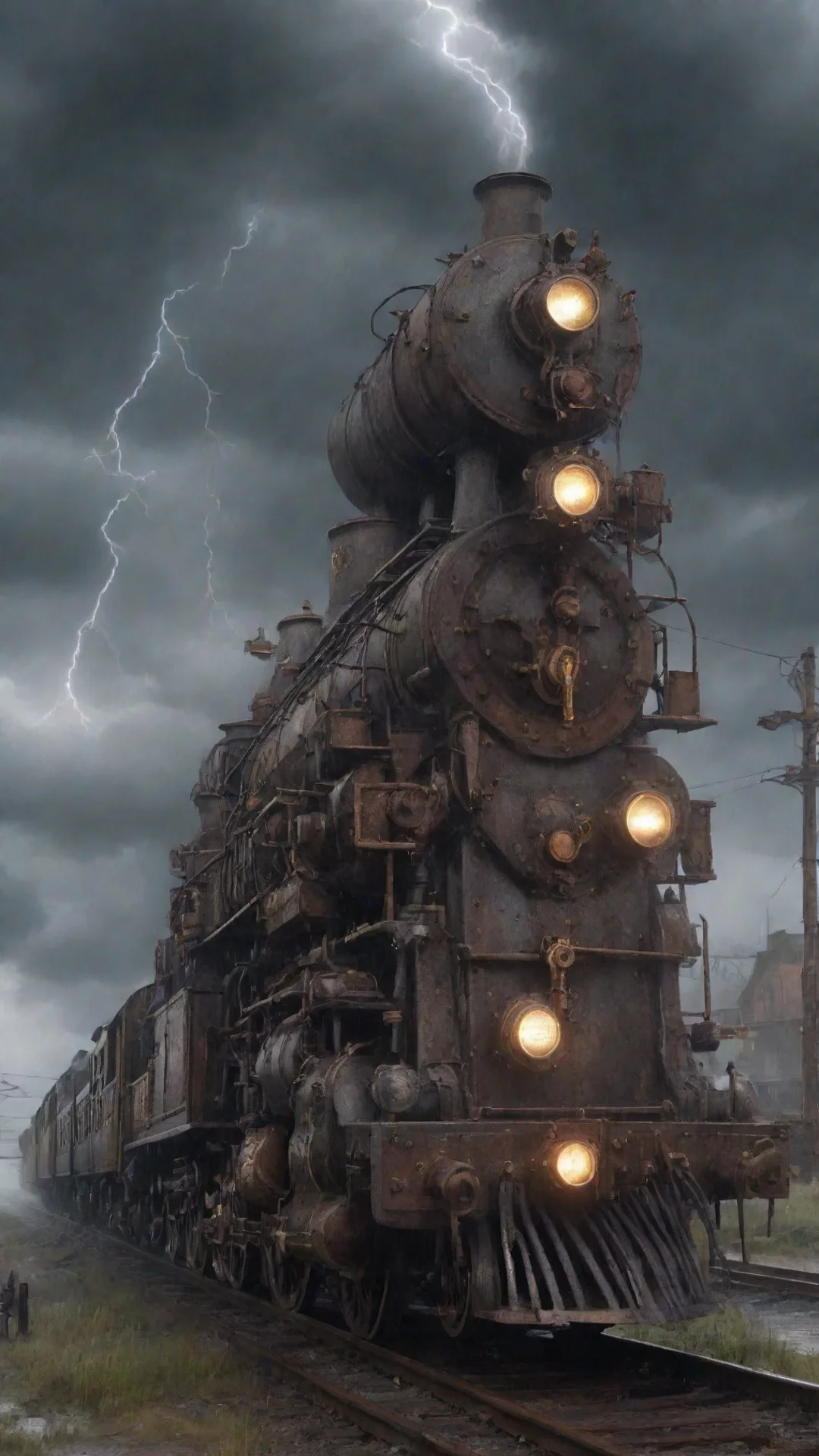 trending epic steampunk gothic train in a dwasteland detailed photorealistic rainy lightning ar 169 good looking fantastic 1 tall