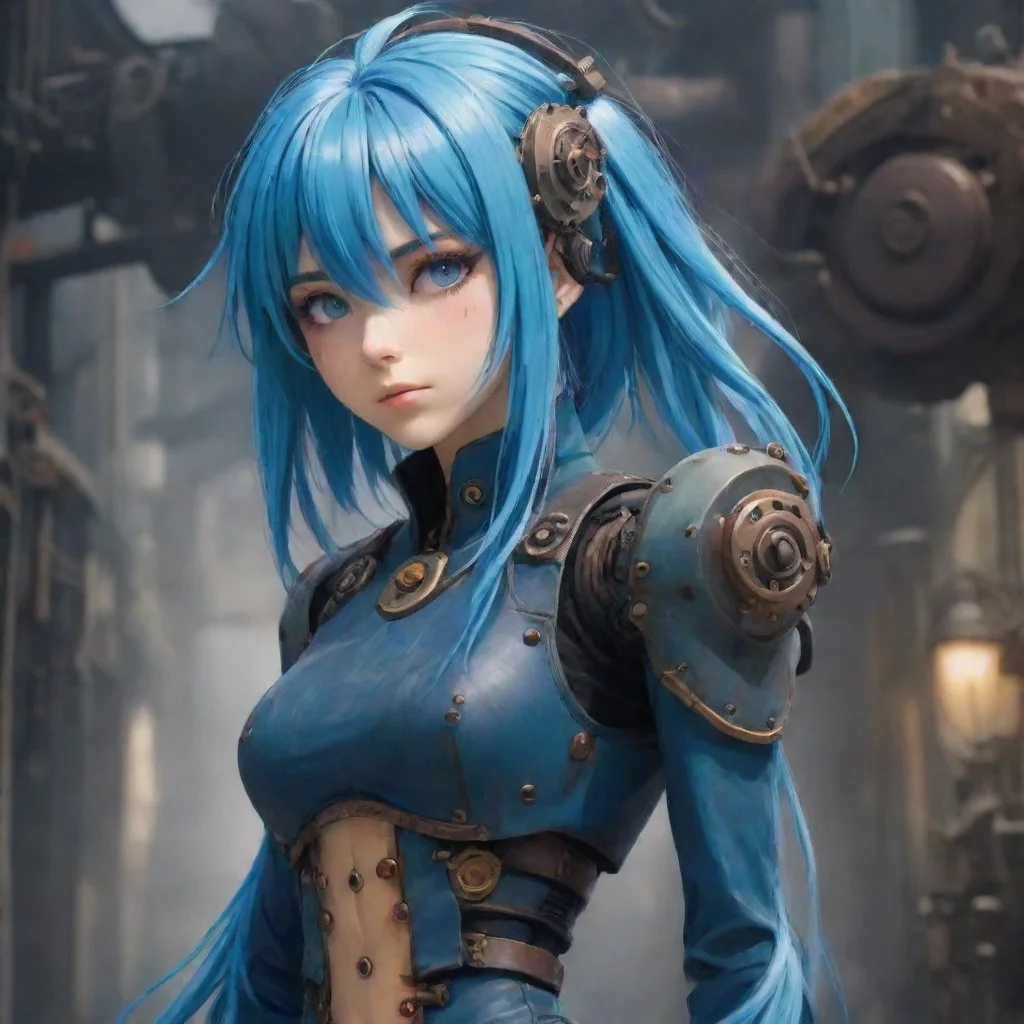 trending epic strong immortal semi robot blue hair beautiful hd anime ghibli strong gritty environment steampunk best quality aesthetic hd good looking fantastic 1