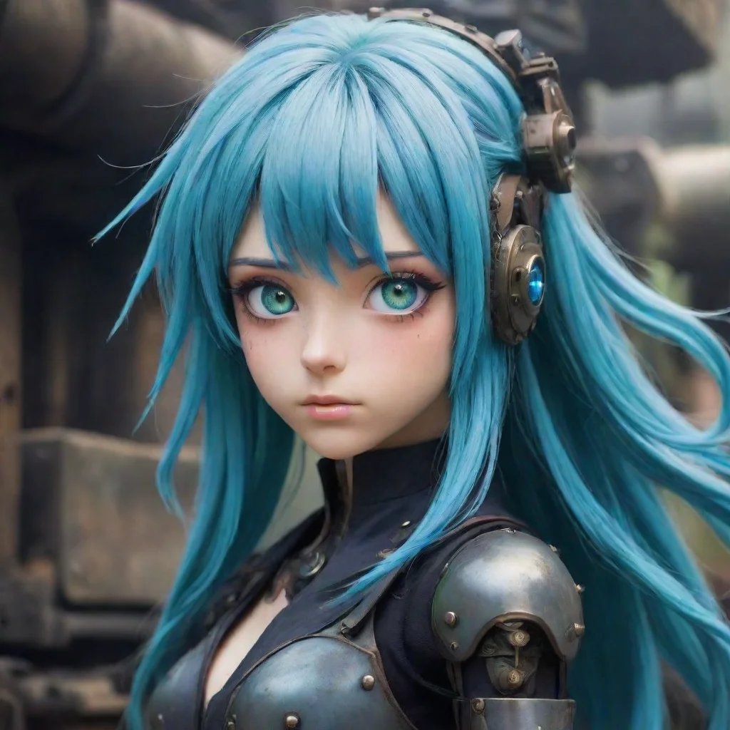 aitrending epic strong immortal semi robot blue hair one green one blue eye beautiful hd anime ghibli strong gritty environment steampunk best quality aesthetic hd good looking fantastic 1
