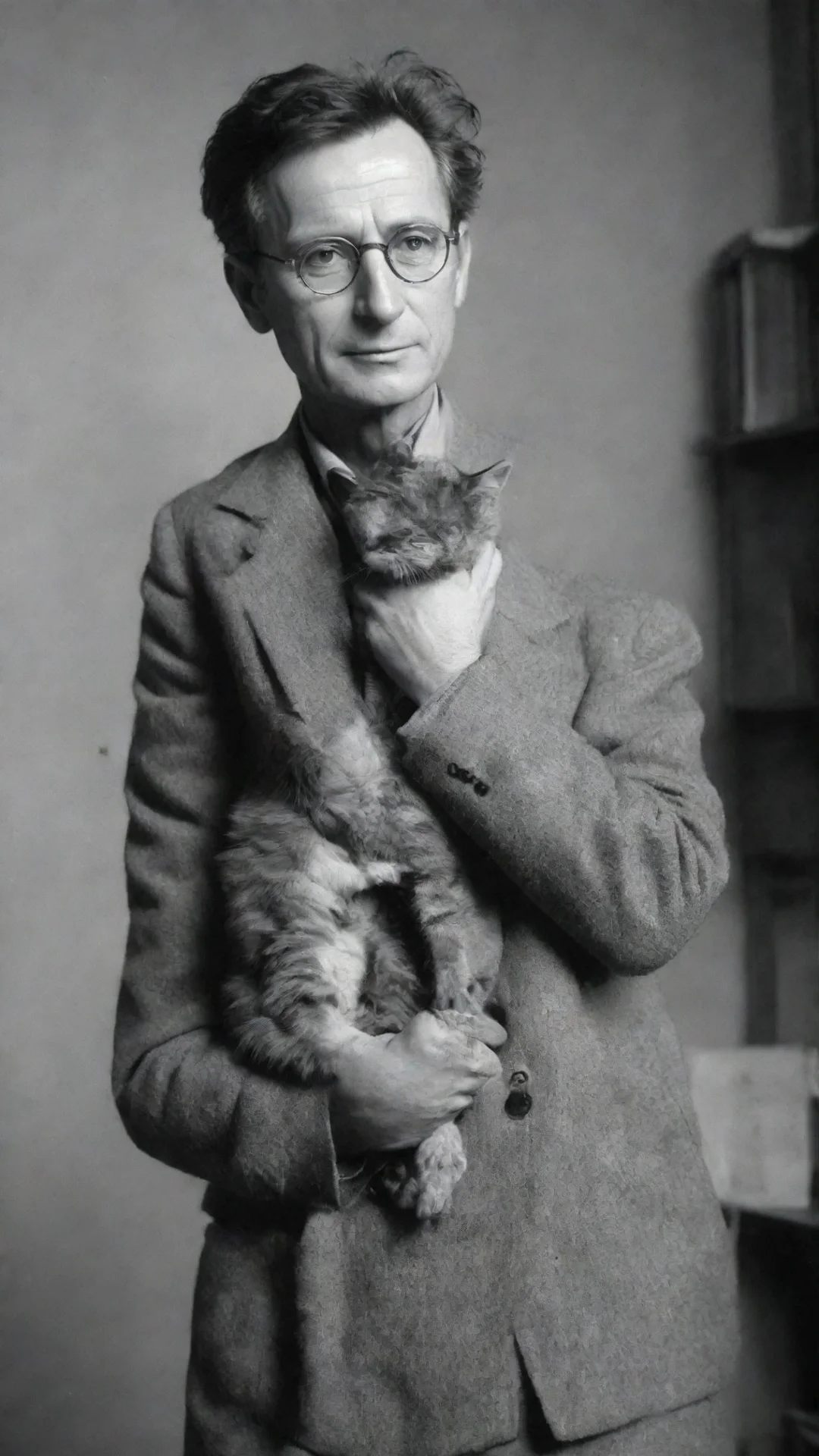 aitrending erwin schrodinger  holding a cat good looking fantastic 1 tall