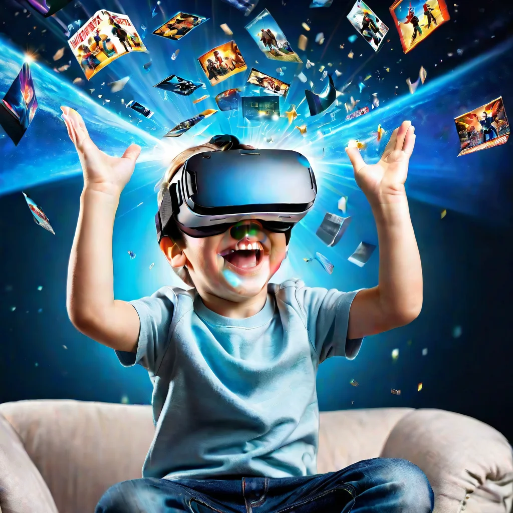aitrending excited boy wearing vr headset with a big smile on face%2C enjoying a virtual reality experience of his favorite movies that sparks wonder and joy good looking fantastic 1