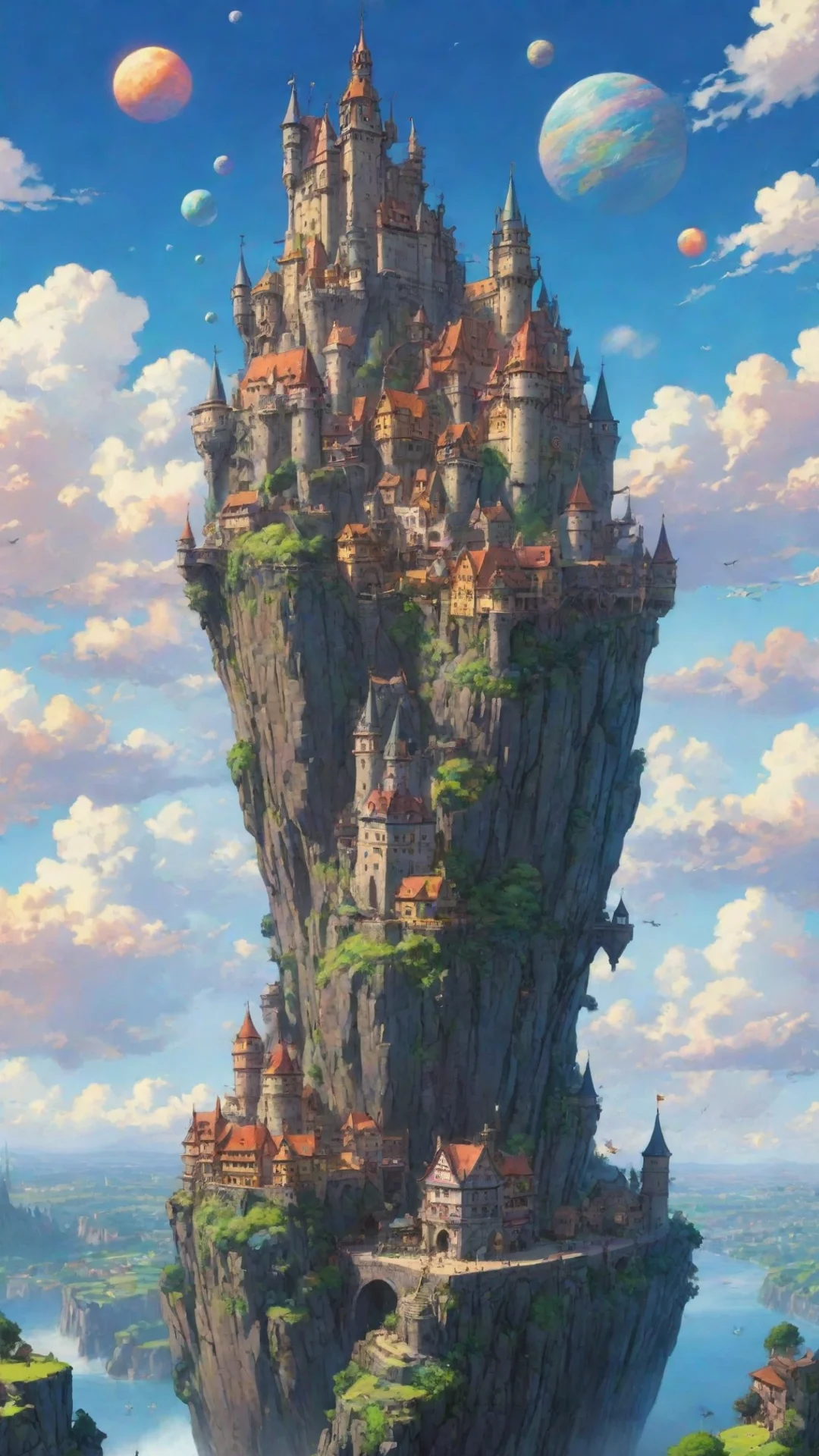 trending fantasy art ghibli miyazaki hd best quality aesthetic flying castle colorful planets city fortress  good looking fantastic 1 tall