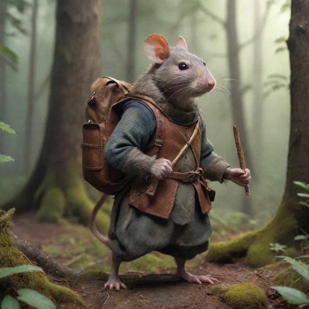 aitrending fantasy rat knight in common garb in a forest with a toothpick for a walking stick%2C wearing a large backpack good looking fantastic 1